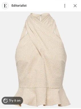 Veronica Beard Drey Tan Seersucker Top with Peplum 6